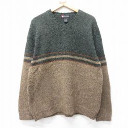 L★古着 長袖 セーター メンズ Vネック 濃緑他 グリーン 25oct28 中古 ニット トップス