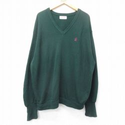 XL★古着 IZOD 長袖 セーター メンズ 90年代 90s ワンポイントロゴ 大きいサイズ アクリル Vネック USA製 緑 グリーン 25oct28 中古 ニット トップス
