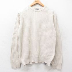 L★古着 ノーティカ NAUTICA 長袖 ブランド セーター メンズ ヒジ当て コットン クルーネック 生成り 25oct28 中古 ニット トップス