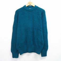 L★古着 長袖 セーター メンズ 90年代 90s ネイティブ柄 ラグ柄 アクリル クルーネック USA製 青緑系 25oct27 中古 ニット トップス