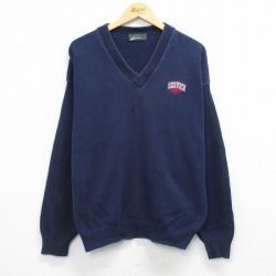 XL★古着 長袖 セーター メンズ 90年代 90s サービス コットン Vネック USA製 紺 ネイビー 25oct27 中古 ニット トップス