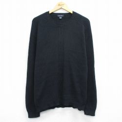 XL★古着 ノーティカ NAUTICA 長袖 ブランド セーター メンズ 無地 ラグラン コットン クルーネック 黒 ブラック 25oct27 中古 ニット トップス