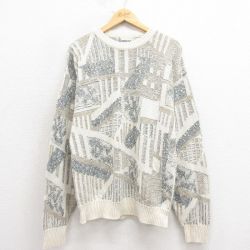 L★古着 ロンドンフォグ 長袖 セーター メンズ 90年代 90s 総柄 USA製 生成り 25oct29 中古 ニット トップス