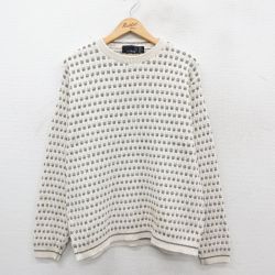 L★古着 長袖 セーター メンズ 90年代 90s 手織り コットン クルーネック USA製 白他 ホワイト 25oct30 中古 ニット トップス