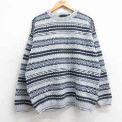 L★古着 長袖 セーター メンズ 90年代 90s 総柄 クルーネック USA製 グレー他 25nov01 中古 ニット トップス