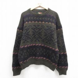 L★古着 長袖 ノルディック セーター メンズ 00年代 00s 雪柄 クルーネック 緑他 グリーン 【spe】 25nov01 中古 ニット トップス