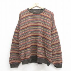 XL★古着 リバティ 長袖 セーター メンズ 00年代 00s クルーネック USA製 グレー他 ボーダー 【spe】 25nov01 中古 ニット トップス