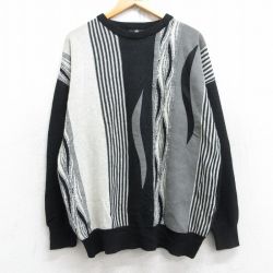 XL★古着 長袖 セーター メンズ 00年代 00s ウール クルーネック イタリア製 黒他 ブラック 25nov01 中古 ニット トップス