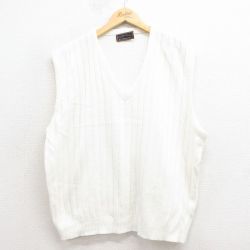 XL★古着 ニット ベスト メンズ 90年代 90s アクリル Vネック USA製 白 ホワイト 25nov01 中古 トップス