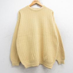 L★古着 長袖 セーター メンズ 90年代 90s 手織り コットン クルーネック USA製 黄 イエロー 25nov04 中古 ニット トップス
