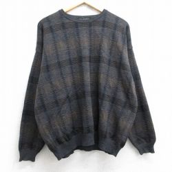 L★古着 長袖 セーター メンズ 90年代 90s 総柄 ウール クルーネック イタリア製 濃グレー他 25nov04 中古 ニット トップス