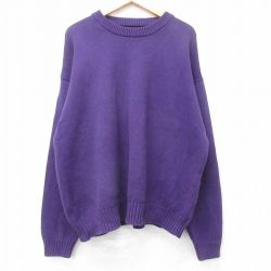 XL★古着 エディーバウアー 長袖 セーター メンズ 90年代 90s 大きいサイズ コットン クルーネック 紫 パープル 25nov05 中古 ニット トップス