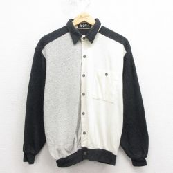 L★古着 長袖 ニット カーディガン メンズ 90年代 90s マルチカラー USA製 グレー他 25nov11