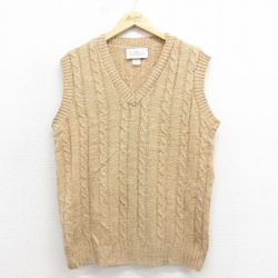 M★古着 ジャンセン ケーブル ニット ベスト メンズ 80年代 80s Vネック USA製 ベージュ 25nov11