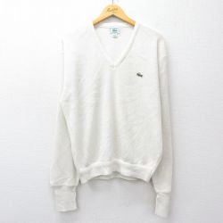L★古着 IZOD ラコステ LACOSTE 長袖 ブランド セーター メンズ 90年代 90s ワンポイントロゴ アクリル Vネック USA製 白 25nov11