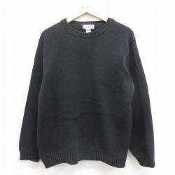 XL★古着 エルエルビーン 長袖 セーター メンズ 90年代 90s 無地 コットン クルーネック スコットランド製 黒 25nov12