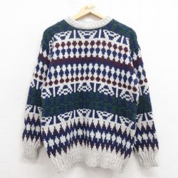 M★古着 長袖 セーター メンズ 90年代 90s コットン クルーネック USA製 紺他【spe】 25nov12