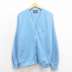 L★古着 長袖 ニット カーディガン メンズ 80年代 80s アクリル 水色 25nov12