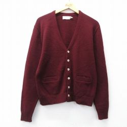 M★古着 長袖 ニット カーディガン 90年代 90s アクリル USA製 エンジ 25nov13
