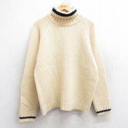 M★古着 エルエルビーン 長袖 セーター メンズ 90年代 90s 無地 ラグラン ウール タートルネック ハイネック 生成り 25nov13