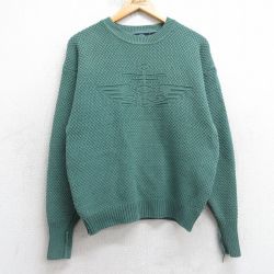 M★古着 ドッカーズ 長袖 セーター メンズ 90年代 90s ビッグロゴ コットン クルーネック USA製 緑【spe】 25nov13