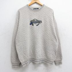 L★古着 長袖 セーター メンズ 90年代 90s ゴルフ 刺繍 クルーネック USA製 ベージュ 25nov13