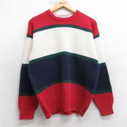 M★古着 長袖 セーター メンズ 90年代 90s コットン クルーネック 紺他 25nov13
