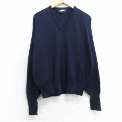 L★古着 長袖 セーター メンズ 90年代 90s 無地 アクリル USA製 濃紺 25nov14