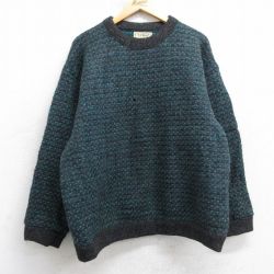 XL★古着 エルエルビーン 長袖 セーター メンズ 80年代 80s バーズアイ ウール クルーネック ノルウェー製 濃グレー他【spe】 25nov14