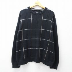 XL★古着 HAGGAR 長袖 セーター メンズ 大きいサイズ コットン クルーネック 黒他 チェック 25nov14