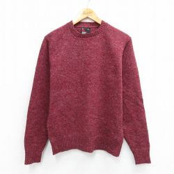 M★古着 長袖 セーター メンズ 80年代 80s ウール クルーネック USA製 エンジ 25nov15