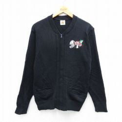 M★古着 長袖 フルジップ ニット カーディガン メンズ 90年代 90s スヌーピー アクリル 濃紺【spe】 25nov15
