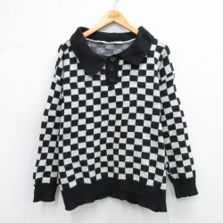 XL★古着 長袖 セーター メンズ 襟付き ウール 黒他 25nov15