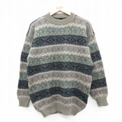 M★古着 長袖 セーター メンズ 90年代 90s フェアアイル アルパカ クルーネック 緑他【spe】 25nov15