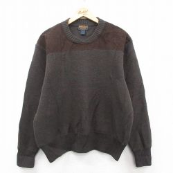 L★古着 ウールリッチ 長袖 セーター メンズ ウール クルーネック こげ茶他 25nov15