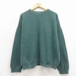 XL★古着 エディーバウアー 長袖 セーター メンズ 90年代 90s 無地 コットン クルーネック USA製 緑 25nov17