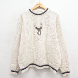 XL★古着 長袖 セーター メンズ 90年代 90s シカ コットン クルーネック USA製 生成り 25nov17