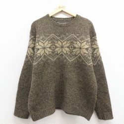 L★古着 アバクロンビー 長袖 ノルディック セーター メンズ 00年代 00s 雪柄 ウール クルーネック 濃いベージュ 霜降り【spe】 25nov18