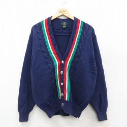 L★古着 長袖 ニット カーディガン メンズ コットン 紺他 25nov18