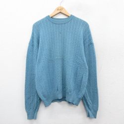 XL★古着 ブルックスブラザーズ 長袖 ブランド ケーブル セーター メンズ 90年代 90s メリノウール クルーネック イタリア製 薄紺 25nov19