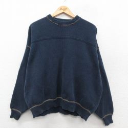 XL★古着 アメリカンイーグル 長袖 セーター メンズ 90年代 90s コットン クルーネック USA製 紺 25nov19