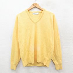 M★古着 長袖 セーター メンズ 90年代 90s アクリル Vネック USA製 黄 25nov19