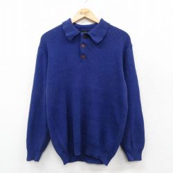 L★古着 オービス 長袖 セーター メンズ 襟付き コットン 青 25nov19