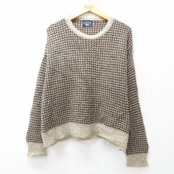 XL★古着 長袖 セーター メンズ 80年代 80s 大きいサイズ ウール クルーネック 茶他 25nov21