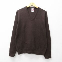 M★古着 ピューリタン 長袖 セーター メンズ 70年代 70s Vネック 茶 25nov21