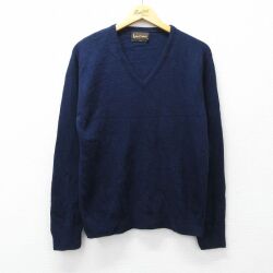S★古着 長袖 セーター メンズ 80年代 80s アクリル Vネック USA製 紺 25nov21