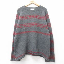 XL★古着 ジェイクルー 長袖 セーター メンズ 00年代 00s 手編み ハンドニット ラグラン クルーネック グレー他【spe】 25nov21