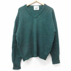L★古着 長袖 セーター メンズ 90年代 90s ラムウール Vネック アイルランド製 緑 霜降り 25nov21