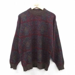 L★古着 シアーズ 長袖 セーター メンズ 90年代 90s アクリル モックネック ハイネック USA製 エンジ他 25nov22