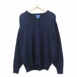 XL★古着 タウンクラフト 長袖 セーター メンズ 90年代 90s アクリル Vネック USA製 紺 25nov25